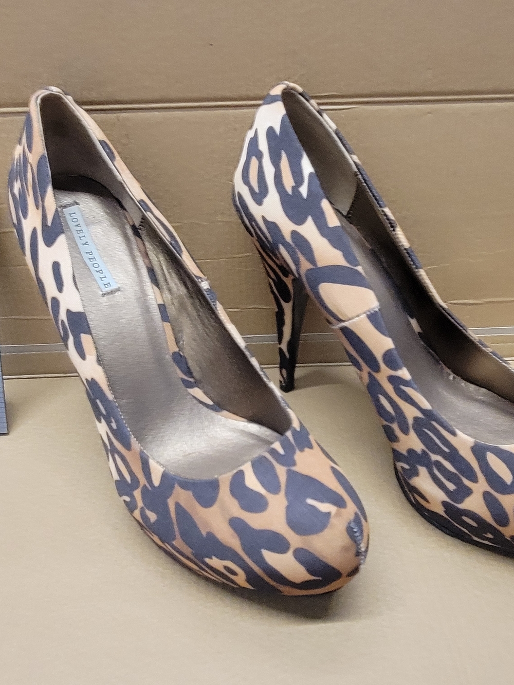 Beige and Navy Leopard Print High Heels